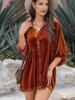 2025 Autumn Women's Solid Velvet Single-Breasted Pleated Long Sleeve Shirt - European and American Style