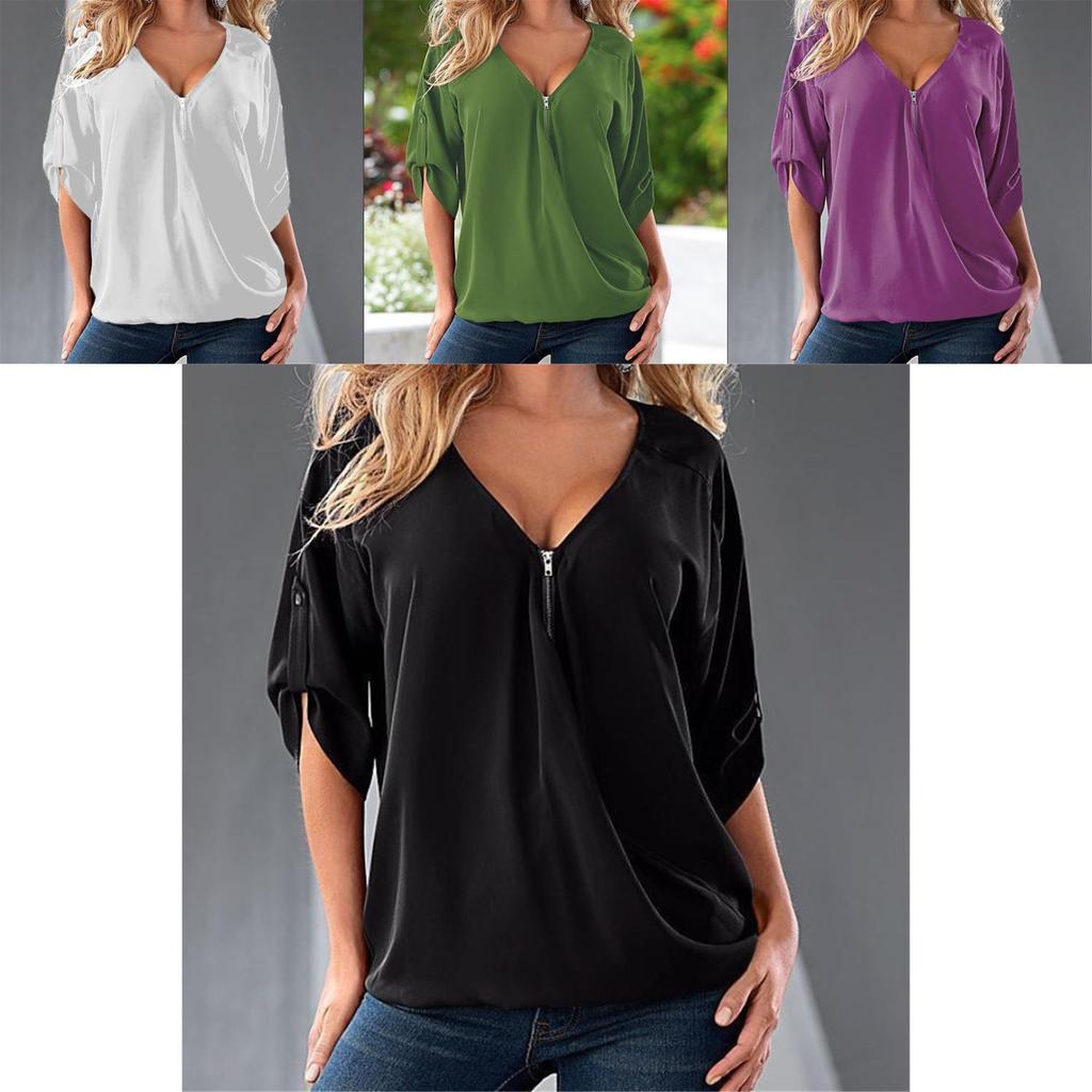 Polyester Langarm V-Ausschnitt Shirt für Damen mit Spleißmuster, Relaxed Fit, perfekt für den Frühling