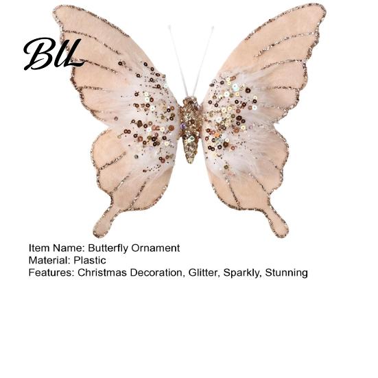 Elegant Christmas Garland Decorations Velvet Butterfly Ornaments, Artificial Glitter Sequins Xmas Tree Three Dimensional Ornaments Decoration