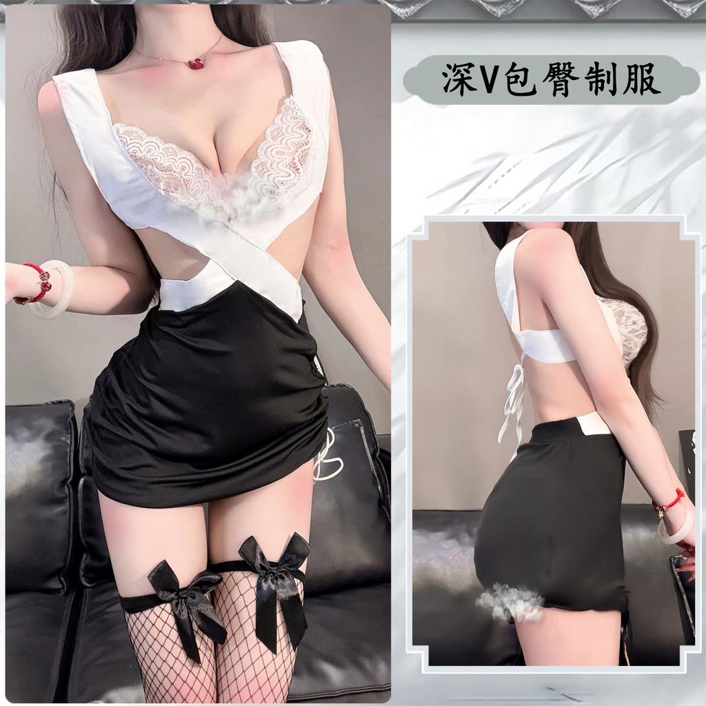 Sexy Lingerie Sexy Secretary Uniform Seduction Nightclub Hips Secret Cross Lace Breast Passion Woman