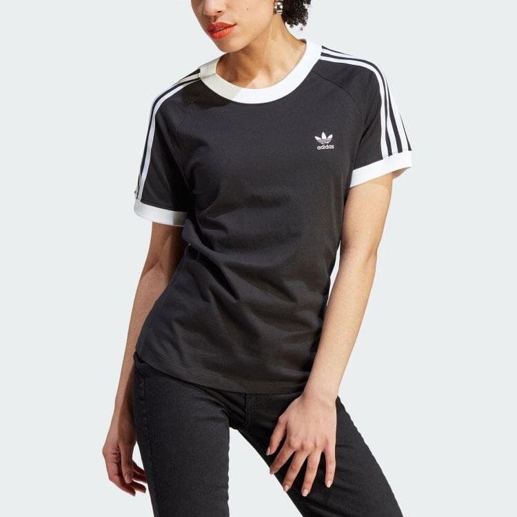 Adidas Originals Trefoil Three-Stripe Colorblock Short Sleeve T-Shirt Women Tops Black IK4051