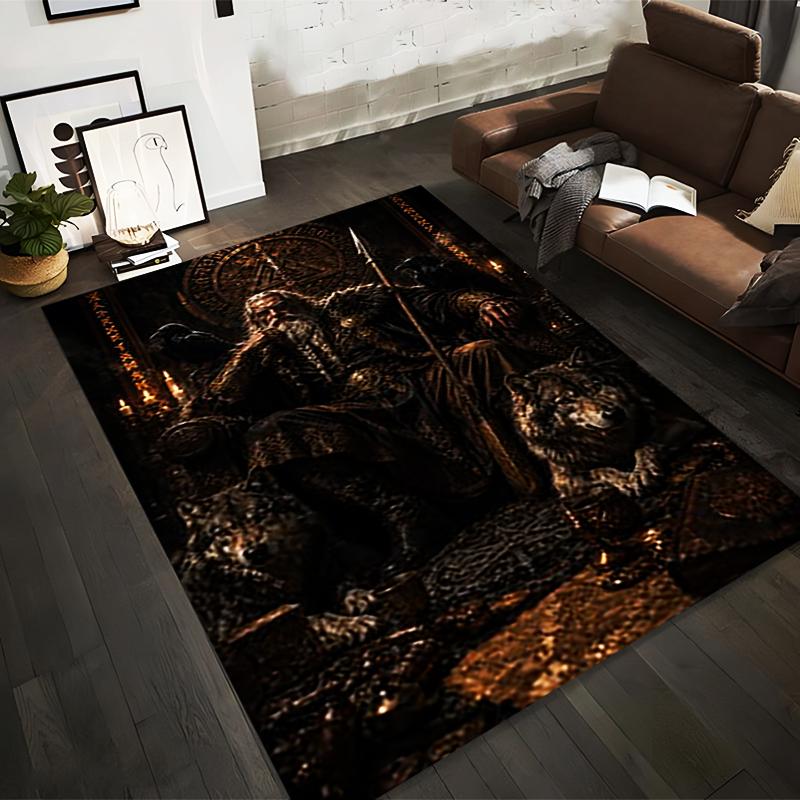 Viking King with Wolves Design Rug Non-slip rug suitable for living room and bedroom sofas