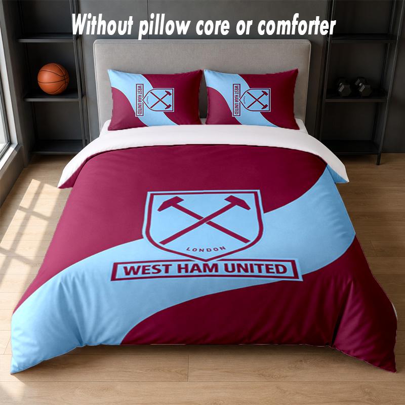 Set Biancheria da Letto West Ham United Football Design 1 Copripiumino + 2 Federe Morbido Traspirante Biancheria da Letto per la Casa