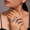 Mili Blue Turquoise Tiger Eye Stone Twist Pattern Stainless Steel Ring for Women, PVD Gold-Plated, Pinky Ring, In Stock