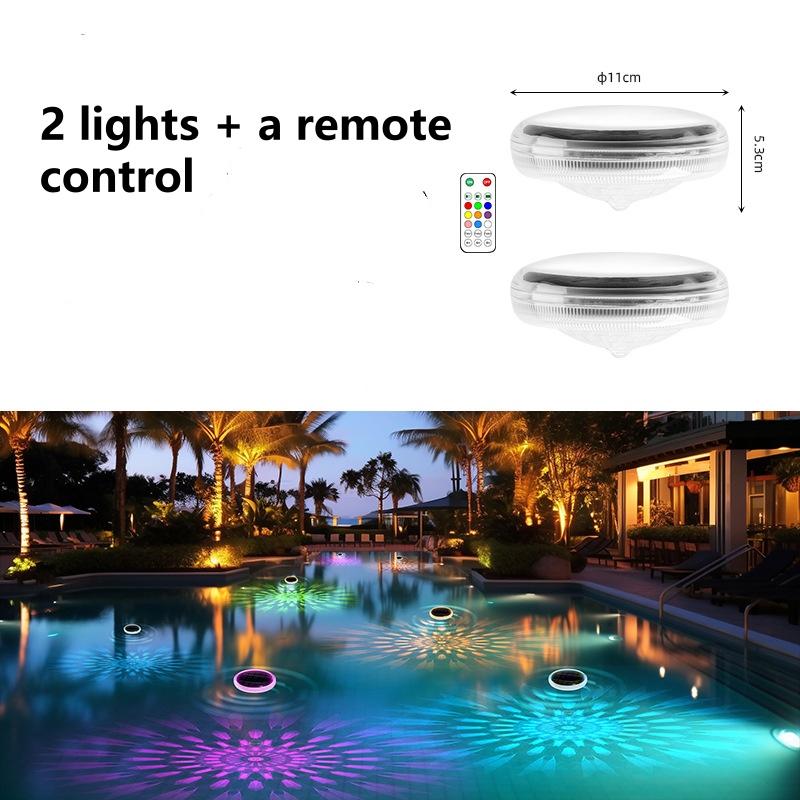 Solar Rechargeable Floating Pool Lights(2 Pack), Pool Lights That Float with Remote Control, 9 Lighting, Timing Mode, IPX7 Water