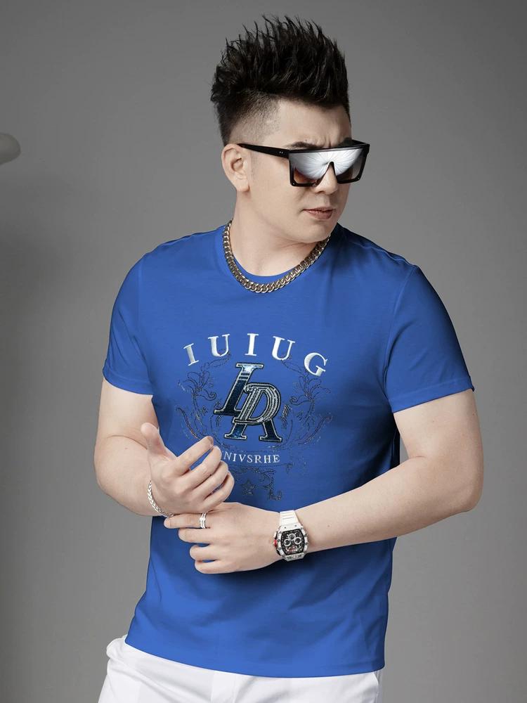 European Station 2025 Summer New Half-Sleeve T-Shirt Trendy Embroidered Rhinestone Round Neck Top Men's Short-Sleeve T-Shirt