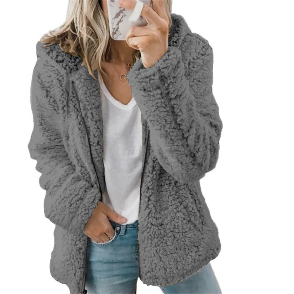 Women's Plaid Zipper Loose Plush Casual Jacket