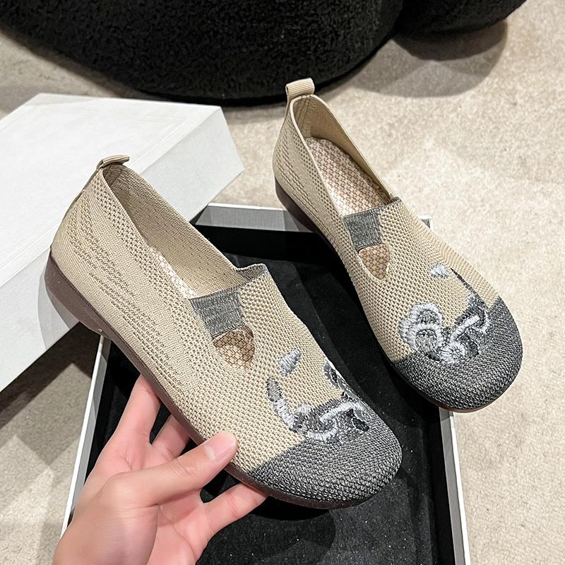 Women's Single Shoes Summer New Fabric Matching Fabric Shoes Casual Comfort Lightweight Breathable Soft Sole Muller Shoes