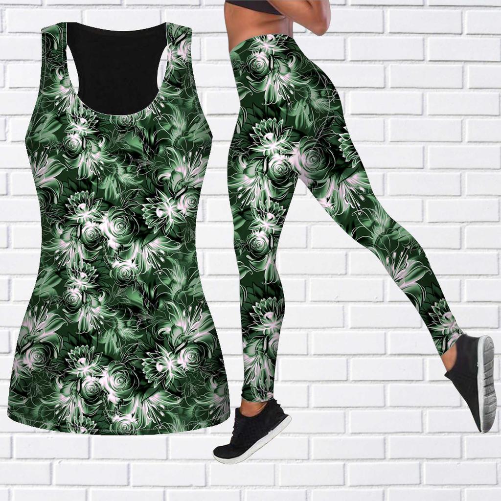 Flower Sea Rose Print Yoga Outfit for Women Fashion Workout Leggings Fitness Sports Casual Yoga Pants
