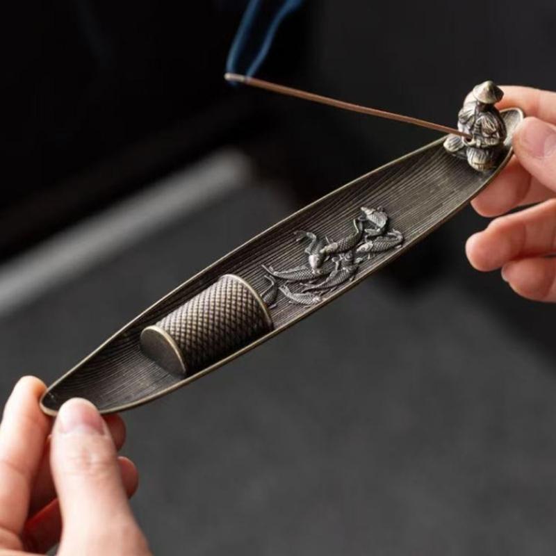 Incenses Stick Holder with Fishing Design Antique Alloy Incenses Burners Censers For Meditations And Home Decorative Use