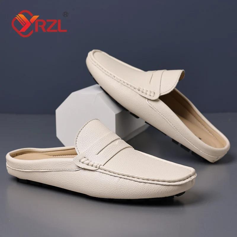 YRZL Loafers Men Casual Shoes Fashion Handmade Leather Driving Slippers Mens Moccasins Slip On Flats Male Outdoor Slippers