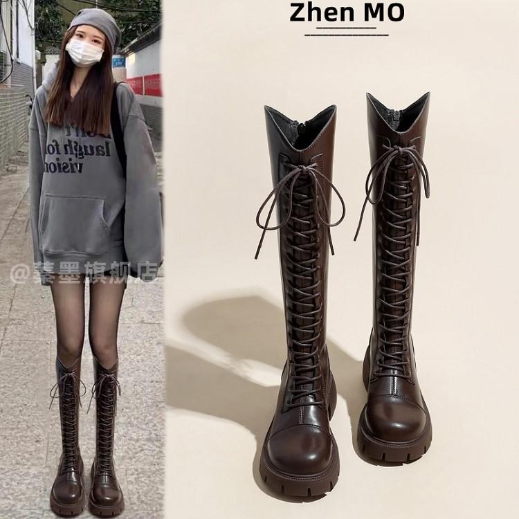 School season boots, small long boots, Martin boots, women's British strap, tall tube 2025 knight autumn and winter new boots