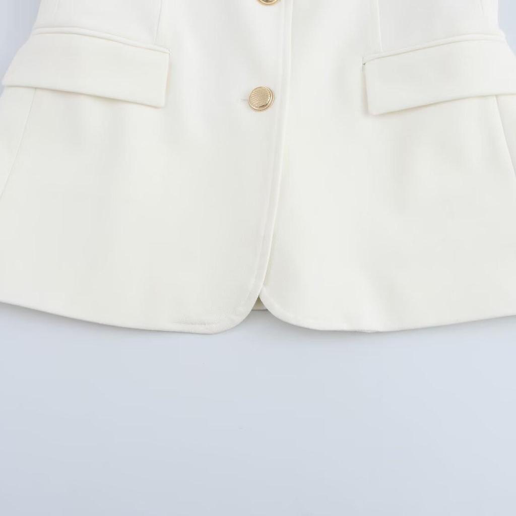 2025 Spring Women's Versatile Solid Color Single-Breasted Blazer with Turn-Down Collar