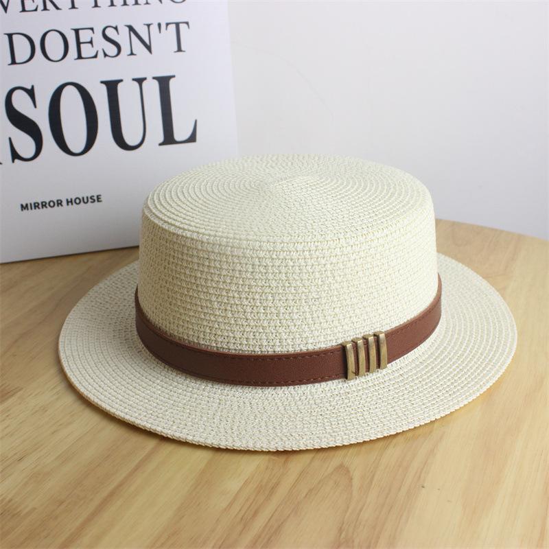 Sunscreen hat, sunshade belt buckle, flat hat, top hat, outdoor beach outing, straw hat, female summer versatile flat brim tide