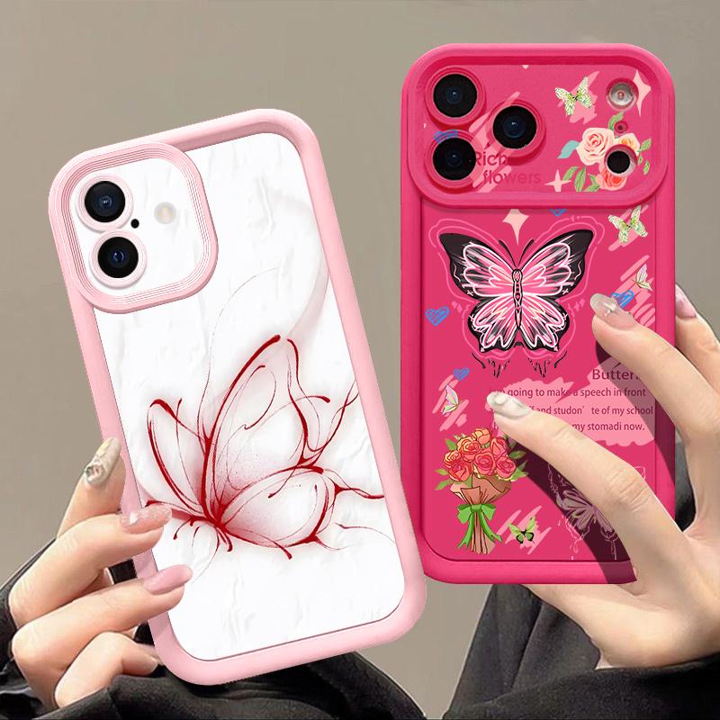 Shockproof Phone Case For iPhone 17 Pro Max Case iPhone 16 15 14 13 Pro Max 11 17e 16e Colorful Butterfly Print Soft Silicone Bumper Cover