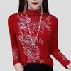 Autumn Winter Women's Fleece-lined Base Shirt Soft and Warm Double-sided Fleece Base Shirt Rhinestone Slim-fit Long-sleeve Stretch T-shirt