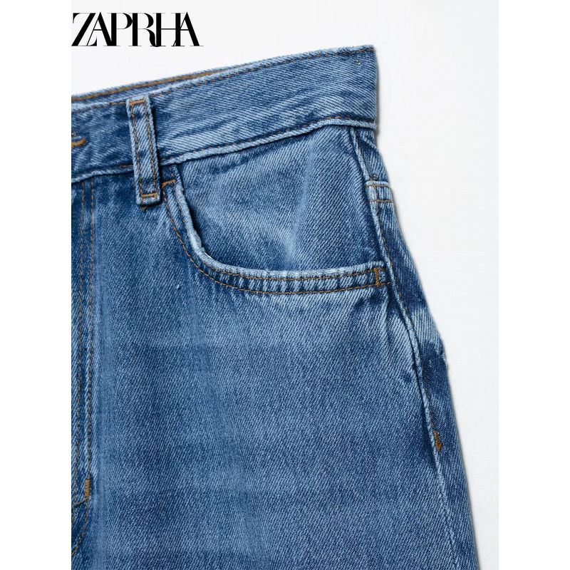 Zaprha 2025 New Retro Blue Cotton High Waist Wide Leg Elegant Simple Jeans Women Slimming 6840055