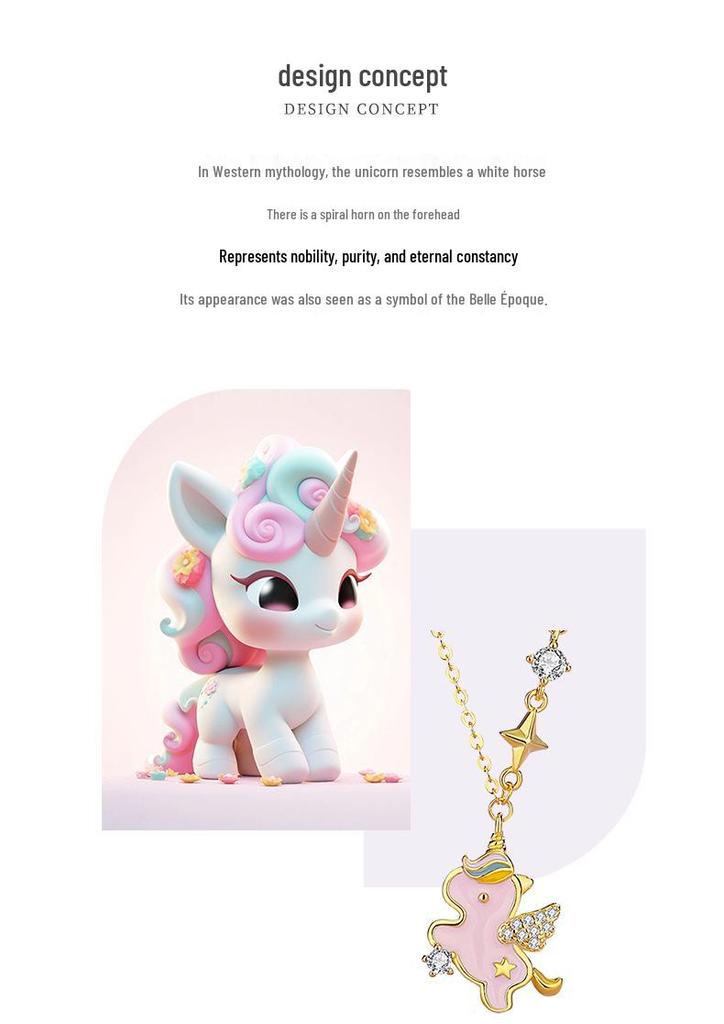Tichia Rainbow Unicorn Necklace: S925 Silver Starry Collarbone Chain for Women