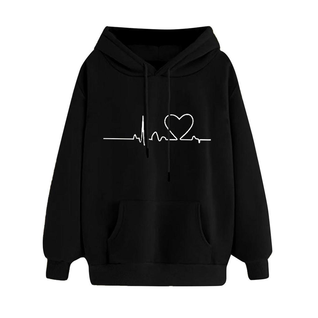Modischer Damen-Sweatshirt-Mantel zum Valentinstag, fester Kapuzenpullover mit Kordelzug, lässig, langärmelig