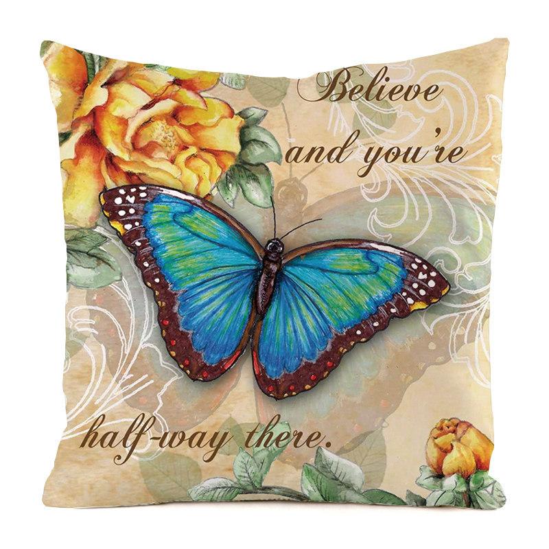 Colorful Countryside Butterfly Digital Printing Short Plush Pillow Covers For Car Sofa Office Cushion Cover Home Goods