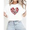 European Size Women's Valentine's Day Love Letter & Floral Print T-Shirt - Short Sleeve Round Neck Casual Blouse