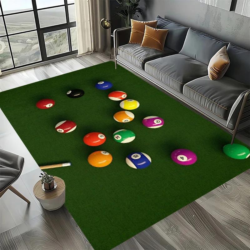 Large Washable Area Rug with Black Pool Ball 8 Design, Non-Slip Sofa Kitchen Toilet Carpet for Living Room Decoration
