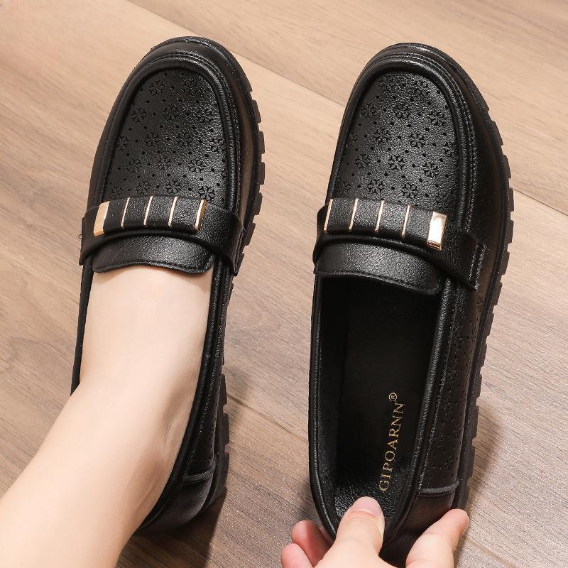 

Летние кожаные туфли на мягкой подошве для женщин среднего и пожилого возраста, удобные и дышащие, одинарные туфли, нескользящие туфли для мам на плоской подошве 42