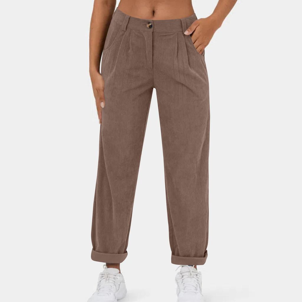 Women's Casual Button Pocket Corduroy Straight-leg Pants