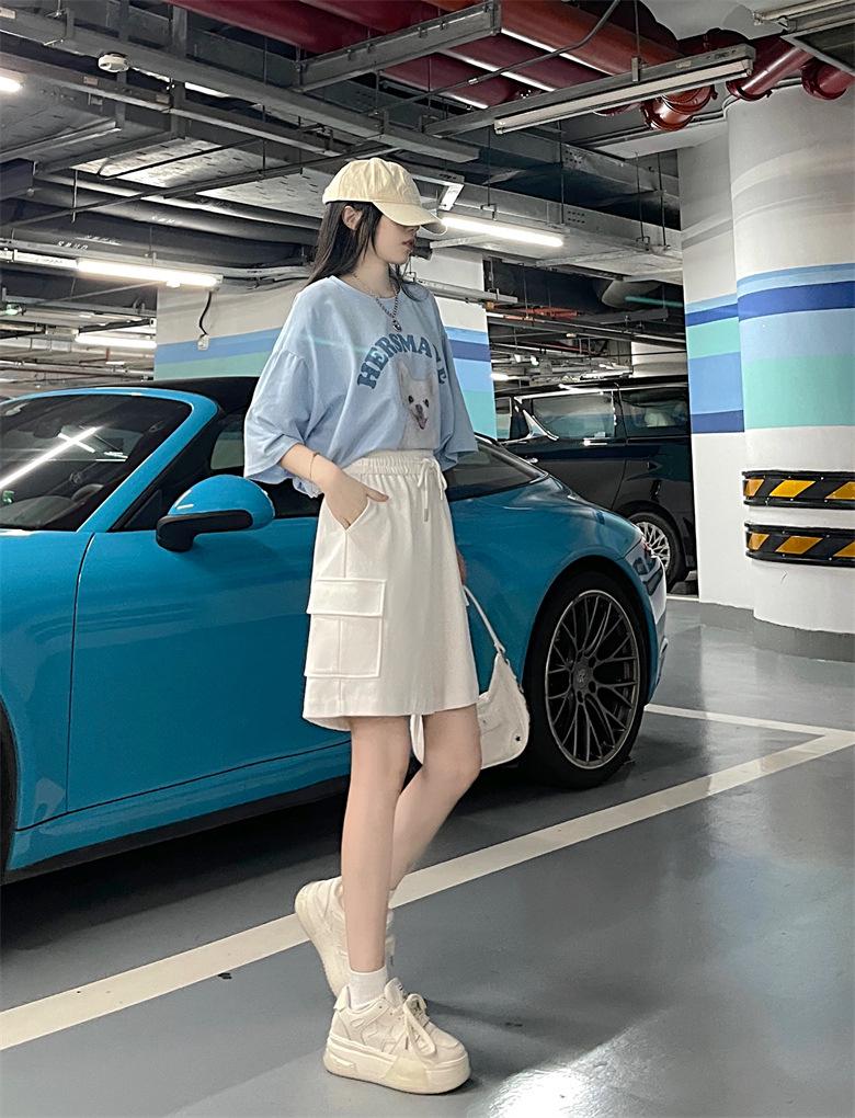 Dámské růžové elastické v pase volného střihu letní sportovní šortky se širokými nohavicemi