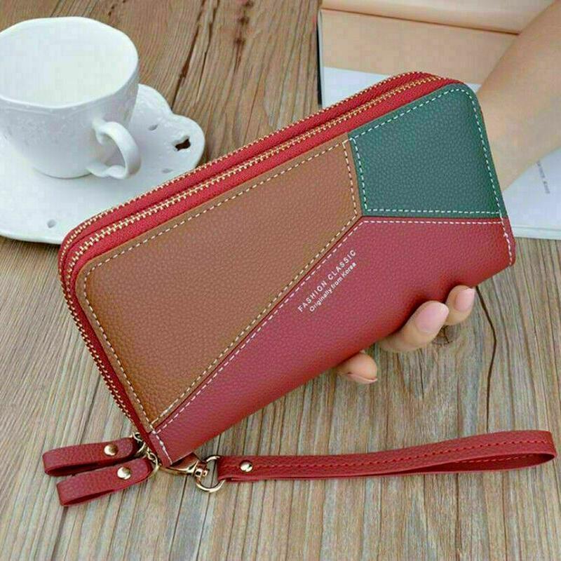 Women Ladies Leather Wallet Long 2 Zip Purse Card Phone Holder Clutch Handbag