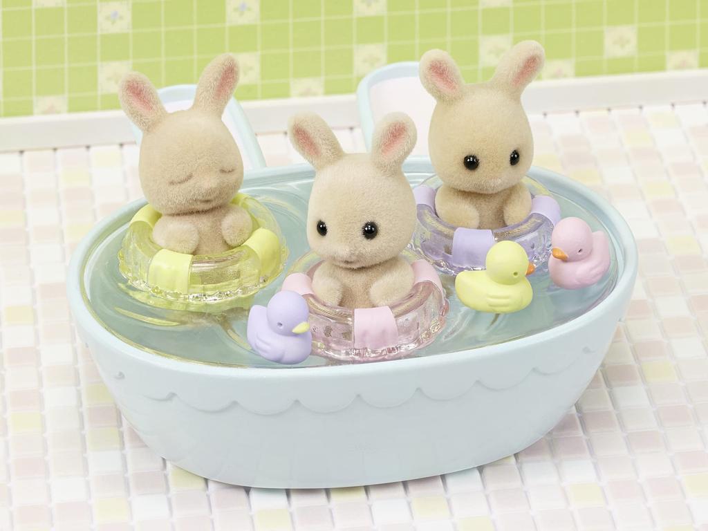 Sylvanian Families Doll and Furniture Set Rabbit Favorite Bath ST Mark Certified Toy Dollhouse for Ages 3 and Sylvanian Epoch [Milk Triplets' Set]