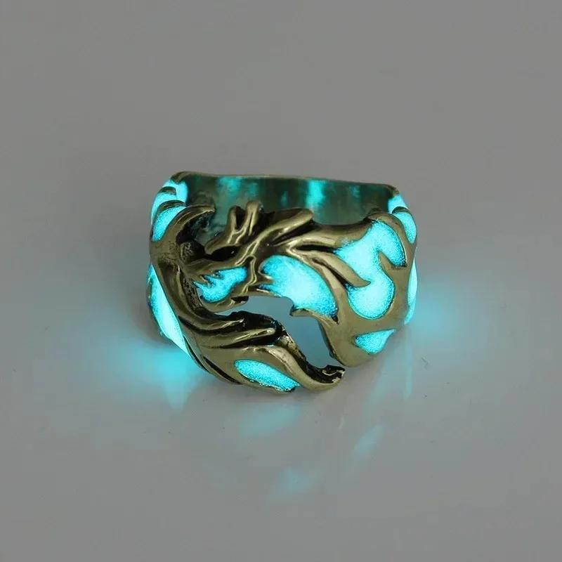 Domineering Vintage Luminous Dragon  Rings Gothic Adjustable Men Rings Unique Boys Fashion Jewellery Gift