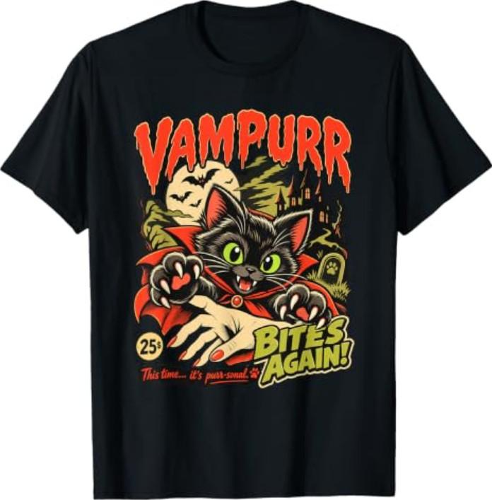 Vampurr Bites Again Halloween Vampire Cat Lovers Men Women T-Shirt