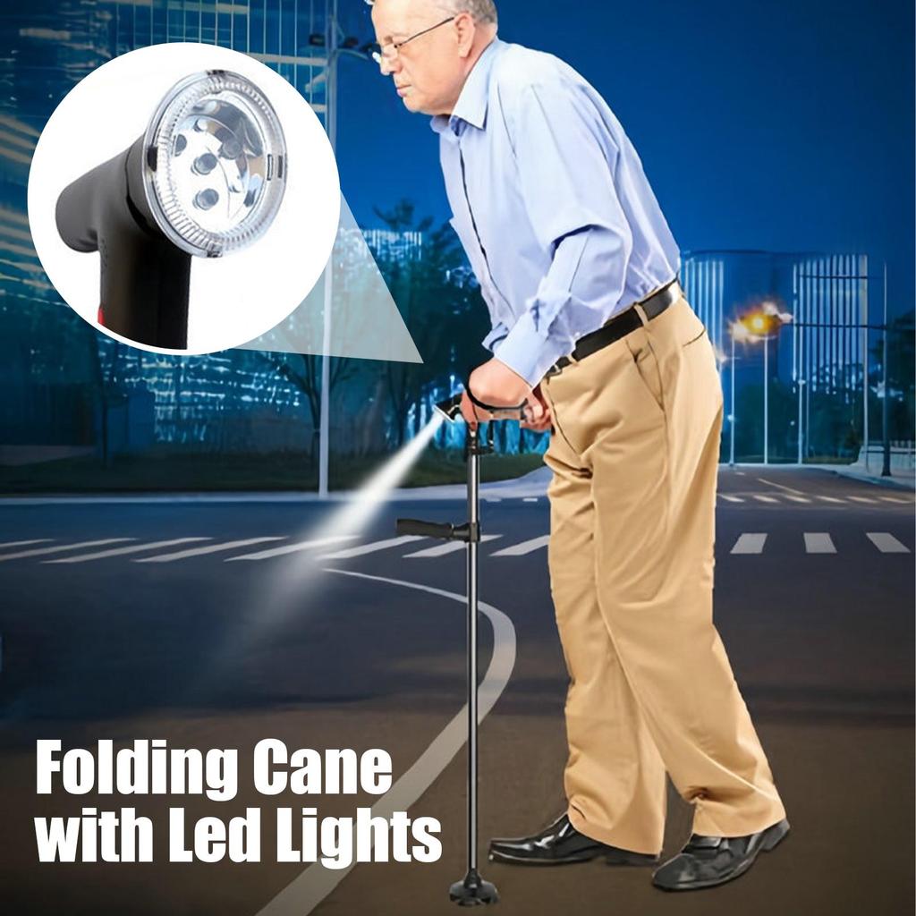 Telescopic Folding Cane Elder Cane with LED light anti-slip smart Walking Trusty Sticks Elder Crutches For Mothers Elder Fathers