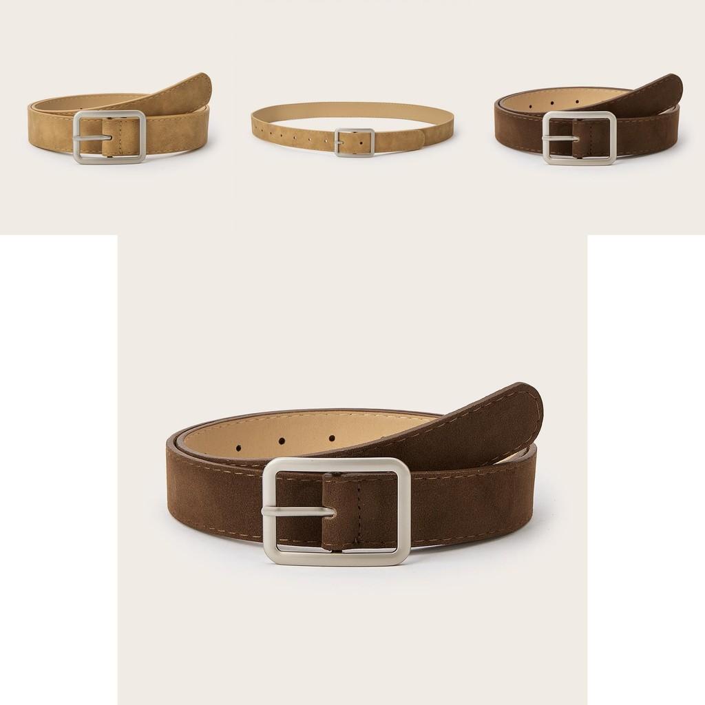 Simple Solid Color Silver Square Buckle Decorative Suede Women Casual Belt For Fashion Women