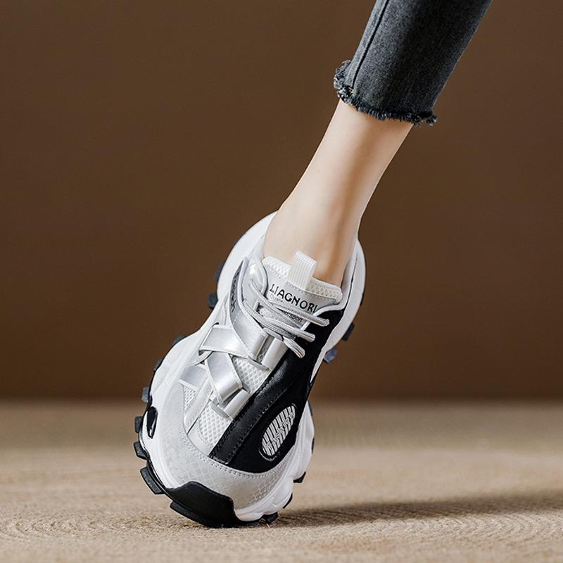 

Platform dad shoes women s 2025 summer new mesh breathable muffin shoes show small feet and increase height casual sports shoes 39 чёрный