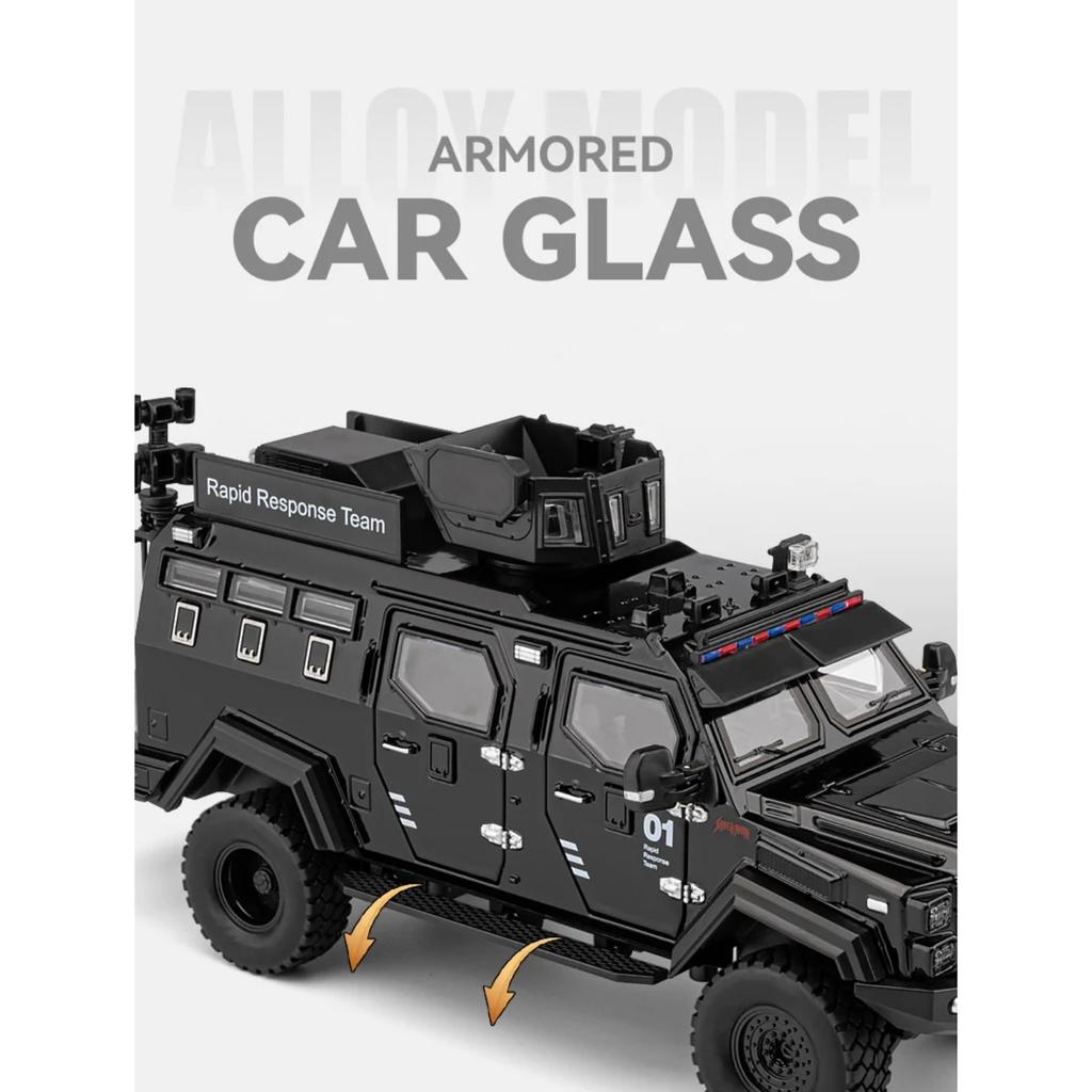 1/32 Aleación Espada Dientes de Tigre A Prueba de Explosiones Modelo de Coche Fundición a Presión Policía Blindado Vehículos Todoterreno Modelo de Coche Sonido Luz Juguete Regalo