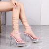12cm Ultra High Heels Crystal Clear Heeled Women Sandals Sexy Narrow Band Cross-tied Platform Wedges Gladiator Sandals Shoes