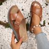 Flat Casual Slippers Cross Strap Belt Buckle Solid Color Beach Shoes Women