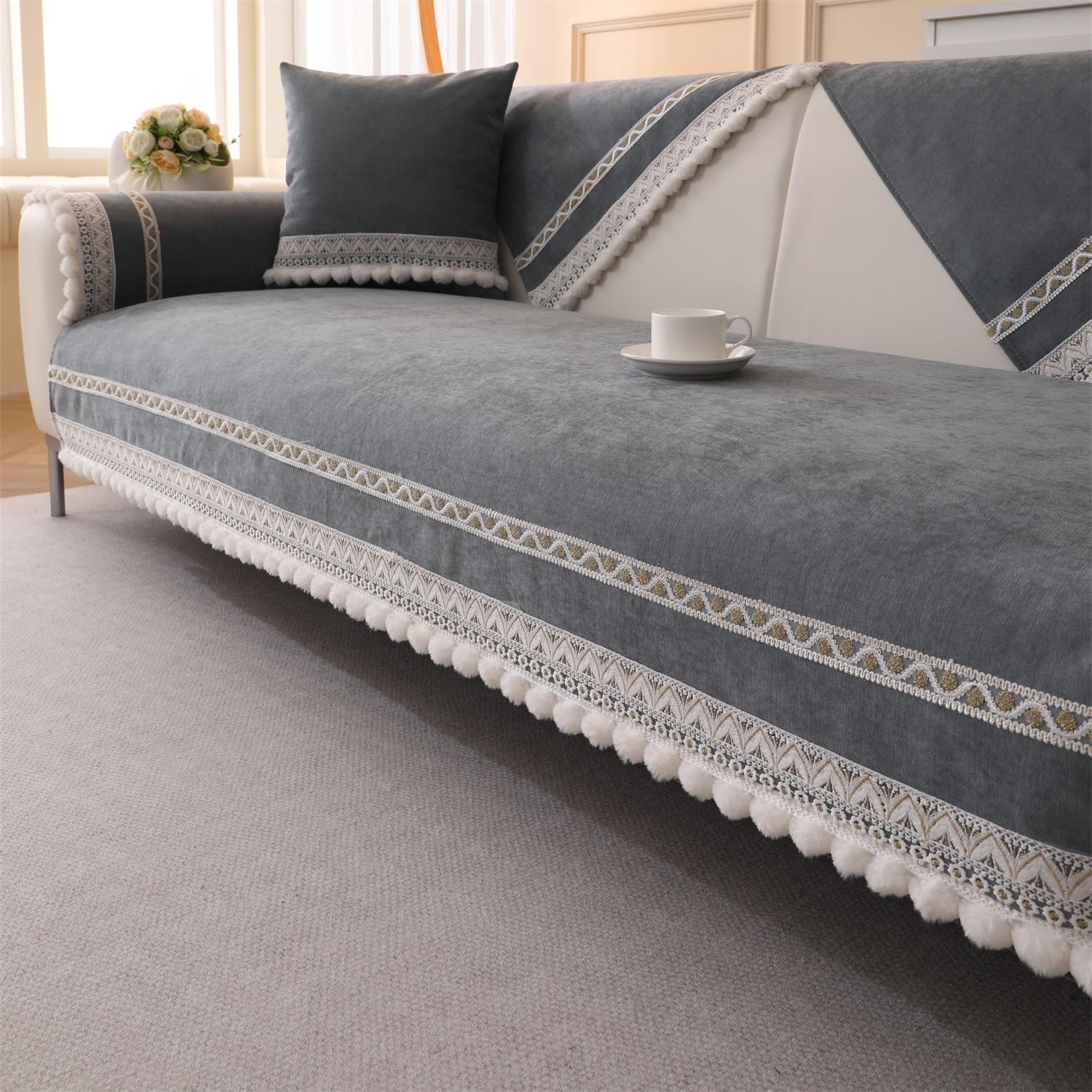 

Чехол на подушку для дивана из шенилла с пушистым декором на все времена года, универсальный нескользящий чехол для сиденья дивана, чехол для дивана, полотенце 70*70cm