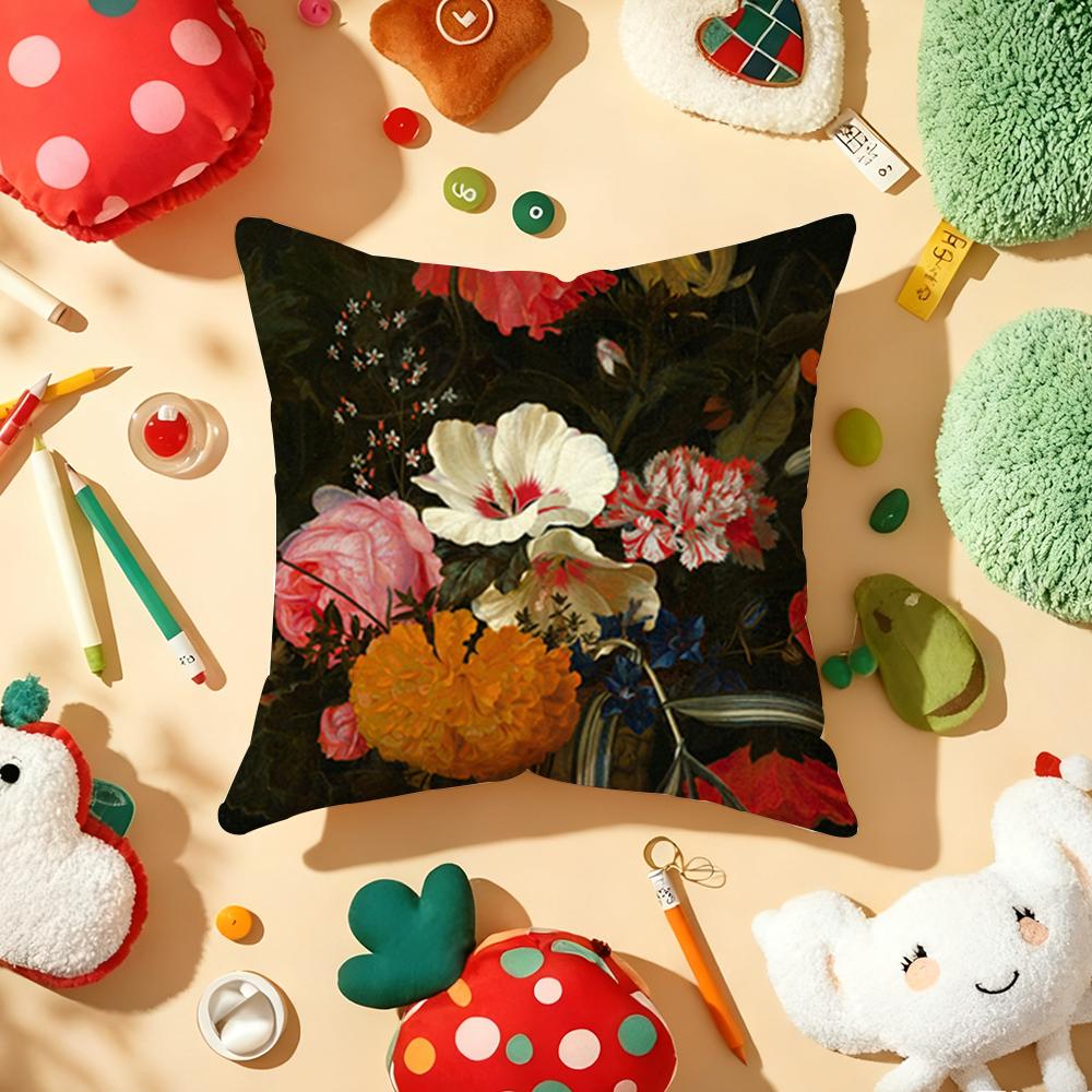 Beautiful Oil Painting Flowers Pillow Case Plush Fabric Soft DoubleSided Printed Sofa Warm Winter Home Gift Cushion Cover