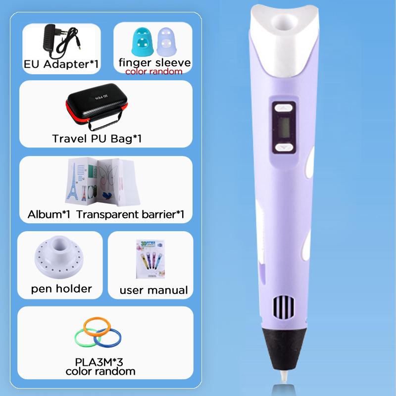 Kinder 3D-Stift 3D-Zeichen Druckstift LCD-Bildschirm Netzteil 40 Farben 200M PLA-Filament Kinder Jungen Mädchen Geburtstag DIY-Geschenk