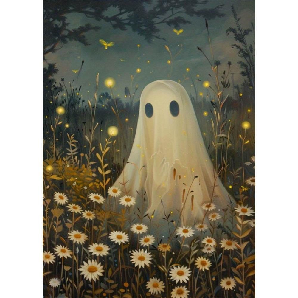 

Ghost Flowers Full Diamond Painting Set, DIY Rhinestone Gemstone Painting, 5D Cross Stitch Artwork Wall Decoration Round 20x30cm