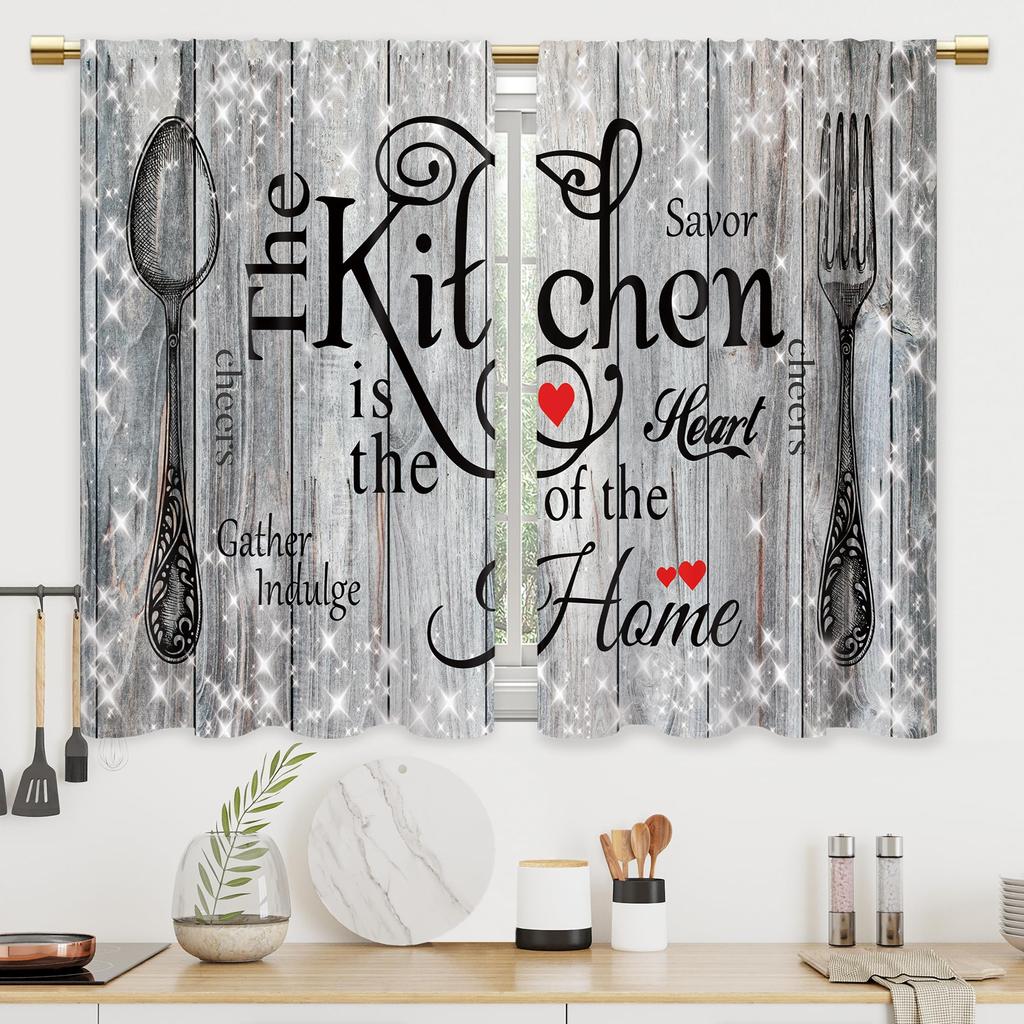 2 Panels Rustic Yellow Floral Kitchen Curtains Farmhouse Bathroom Window Treatment Drapes Cafe Small Bedroom Short Curtains