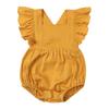Newborn Baby Girl Romper Infant Baby Girls Ruffle Sleeve Bodysuit Casual Toddler Coming Home- Summer Jumpsuit Clothes  Yellow 66-90
