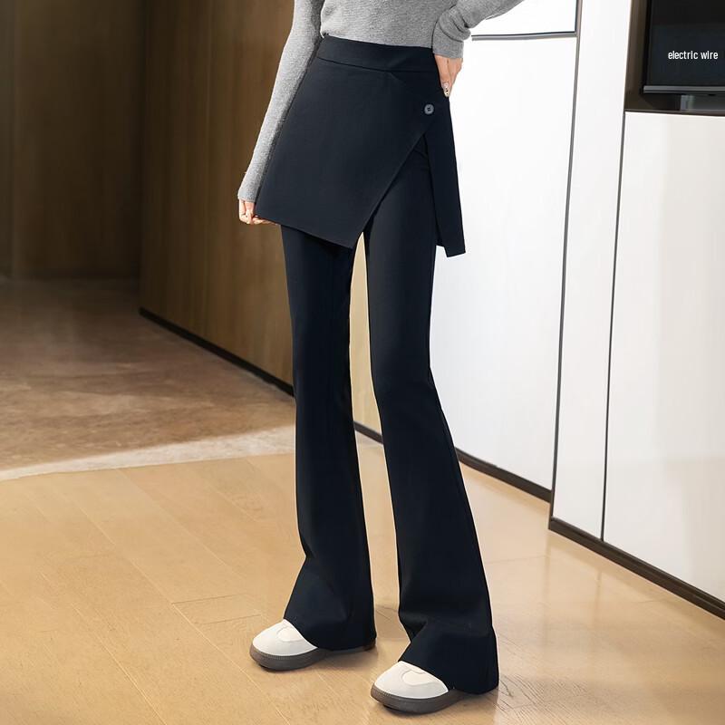 Women's Fleece-Lined High-Waist Micro Flare Patchwork Pants