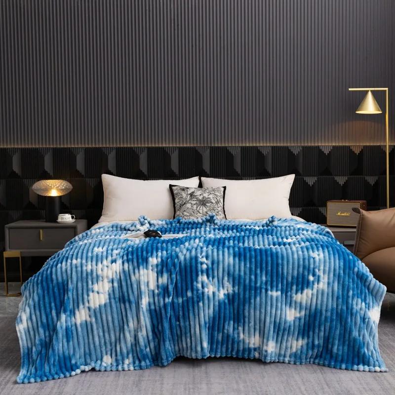 

High Quality Blanket for Beds Tie Dyeing Warm Manta Various Sizes Flannel Fleece Thow Blanket Thick Warm Plaids Sofa Blanket 70x100cm 1pcs небо синє кольору
