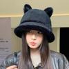 Autumn and Winter New Rabbit Fur Double Ball Basin Hat Cute Soft Cute Bear Ear Hat Women's Cold Bucket Hat