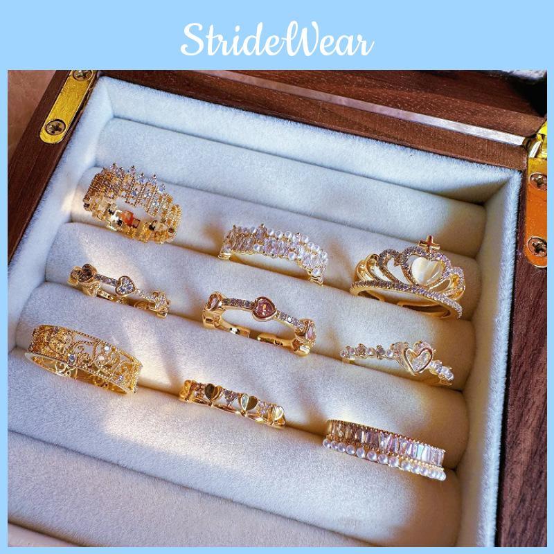 Love Chic Retro Heart Ring Copper Adjustable Pearl Ring For Women Highend Fashion Accessory