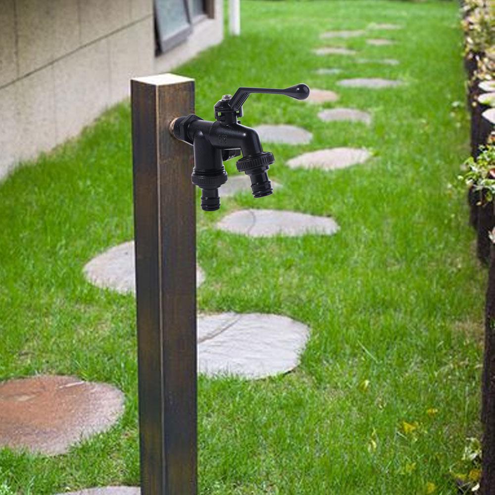 Black Paint Double Outlet Faucet Zinc Zinc Zinc Alloy Garden Water Valve Rust-Proof Bibcock Outdoor Garden